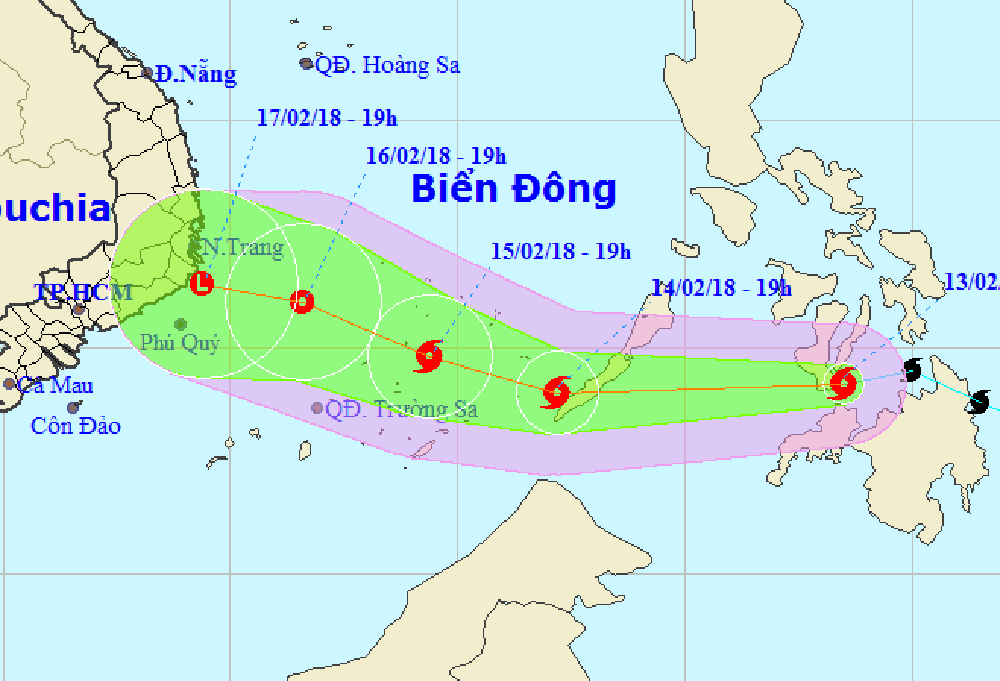Chiều 14-2, bão Sanba vào biển Đông