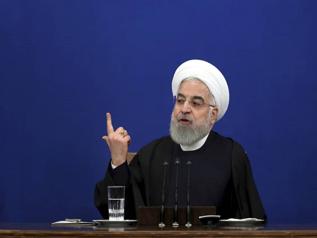 Tổng thống Iran Hassan Rouani trong buổi họp báo ngày 16-2 tại thủ đô Tehran. Ảnh: AP