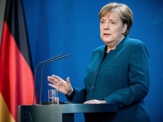 Thủ tướng Đức Angela Merkel trong cuộc họp báo ngày 19-3 về tình hình dịch COVID-19 ở Đức. Ảnh: REUTERS