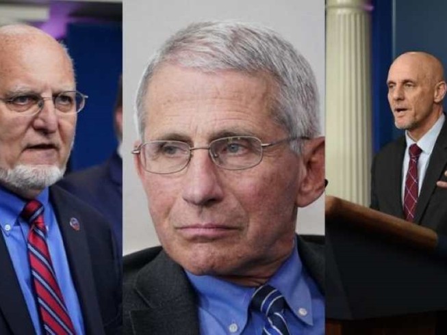 (từ trái qua) Giám đốc FDA Stephen Hahn, Giám đốc NIAID Anthony Fauci và Giám đốc CDC Robert Redfield. Ảnh: WION