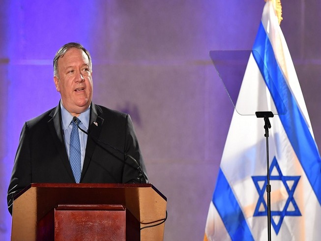 Ngoại trưởng Mỹ Mike Pompeo trong chuyến thăm đến Israel hồi năm 2019. Ảnh: AFP