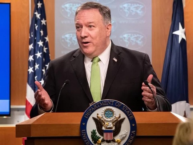 Ngoại trưởng Mỹ Mike Pompeo trả lời báo giới trong buổi họp báo ngày 20-5. Ảnh: CNN