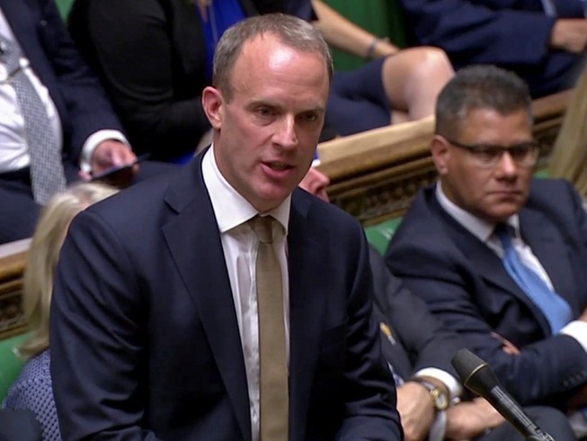 Ngoại trưởng Anh Dominic Raab trong một phiên làm việc ở nghị viện Anh hồi tháng 12-2019.
