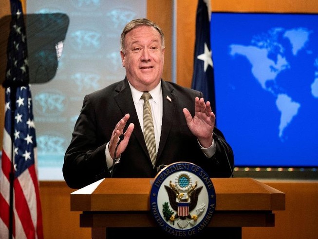 Ngoại trưởng Mỹ Mike Pompeo phát biểu trong cuộc họp báo tại Washington (Mỹ) ngày 1-7.