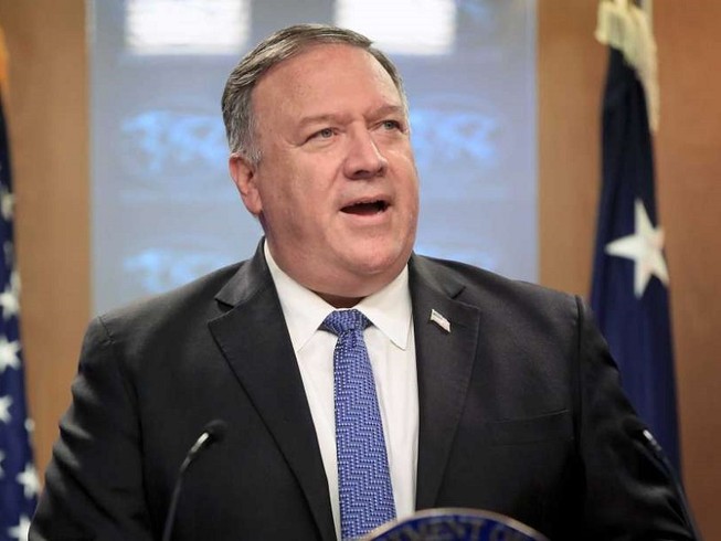 Ngoại trưởng Mỹ Mike Pompeo trong cuộc họp báo ngày 5-8 của Bộ Ngoại giao Mỹ. Ảnh: AP
