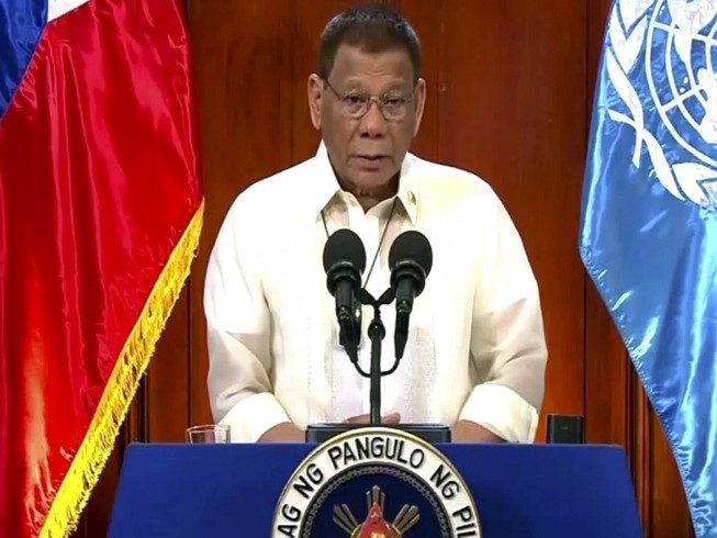 Tổng thống Philippines Rodrigo Duterte tại cuộc họp Đại hội đồng Liên Hợp Quốc (ĐHĐ LHQ) ngày 22-9. Ảnh: AP.