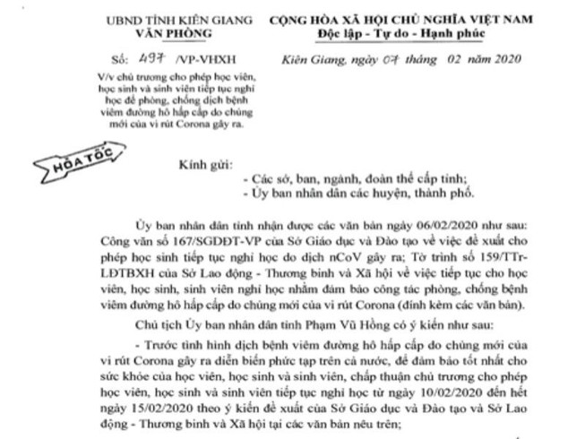 Kiên Giang, Hậu Giang đồng ý cho học sinh tiếp tục nghỉ học