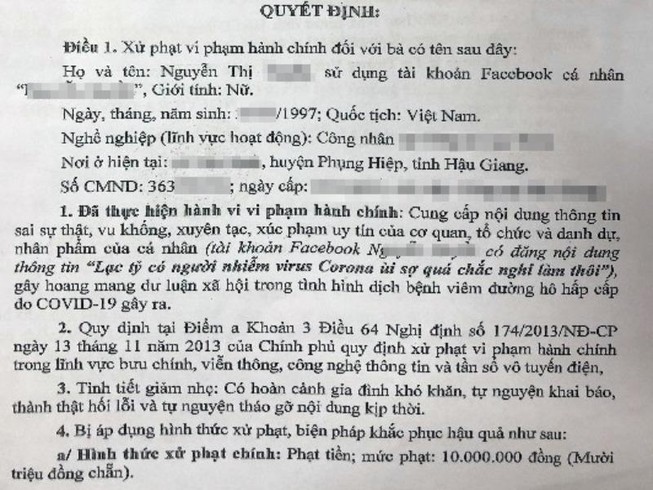 Đăng tin công ty có ca nhiễm COVID-19, bị phạt 10 triệu đồng