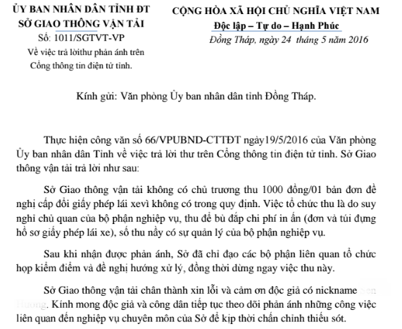 Bộ phận nghiệp vụ tự thu phí tùy tiện, lãnh đạo Sở GTVT nhận lỗi