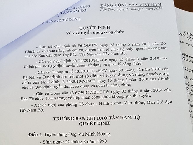 Chưa thu hồi quyết định bổ nhiệm ông Vũ Minh Hoàng