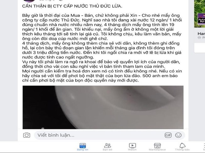 Cấp nước Thủ Đức hoàn tiền cho khách hàng vì tính sai giá nước