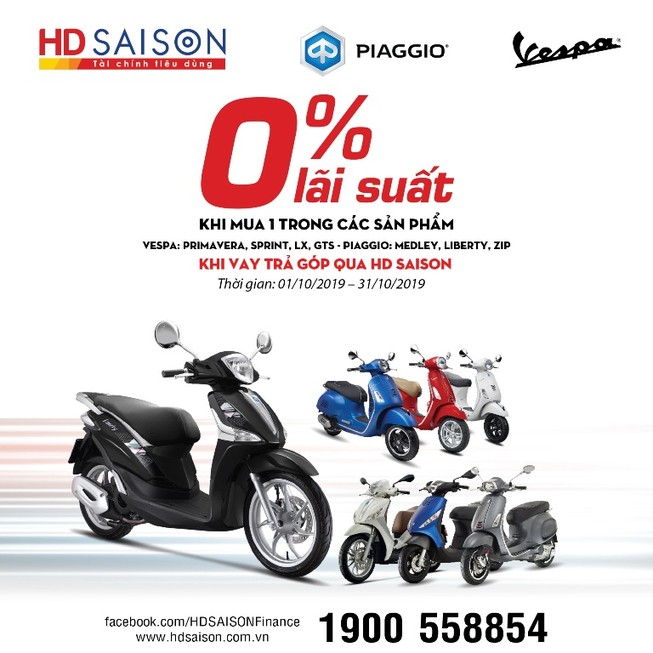 Lãi suất 0% hút người tiêu dùng mua trả góp xe Piaggio