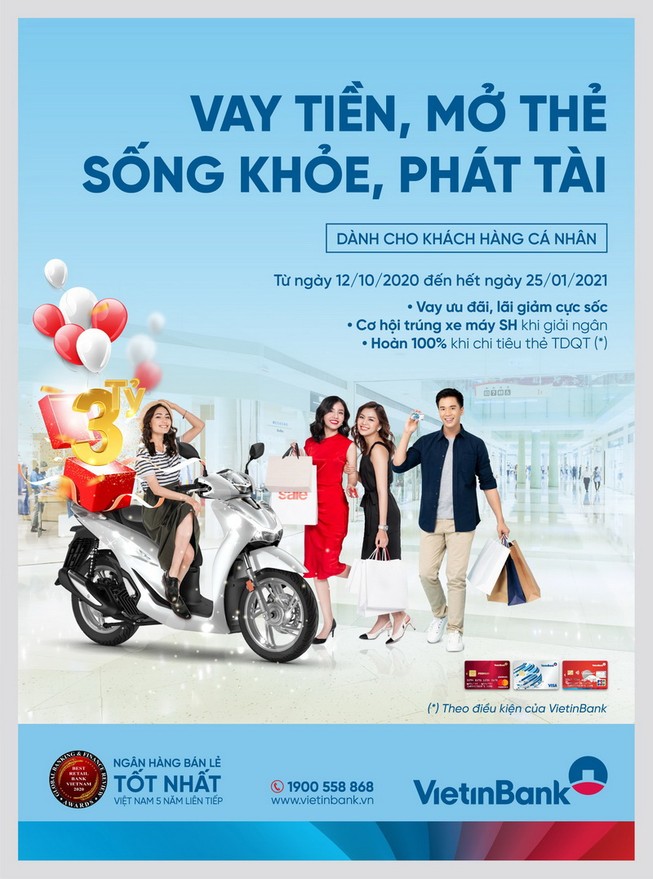 Vay tiền, mở thẻ trúng xe SH 150i cùng VietinBank