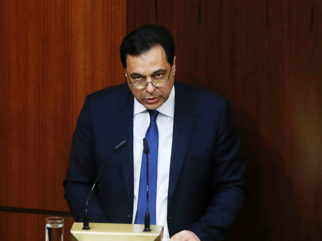 Thủ tướng Lebanon Hassan Diab phát biểu trước Quốc hội ở Beirut. Ảnh: REUTERS