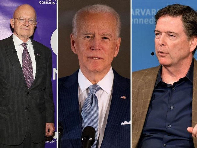 (Từ trái qua): Cựu Giám đốc Tình báo Quốc gia James Calpper, cựu Phó Tổng thống Joe Biden, cựu Giám đốc FBI James Comey. Ảnh: NYP