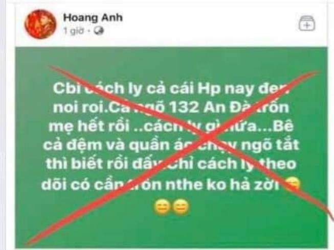 Xử phạt người phụ nữ viết “Chuẩn bị cách ly cả Hải Phòng”
