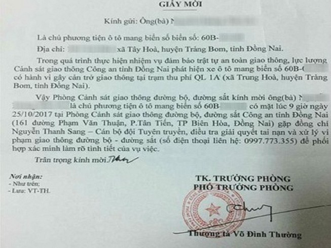 Bộ Công an yêu cầu báo cáo vụ phó Phòng CSGT Đồng Nai