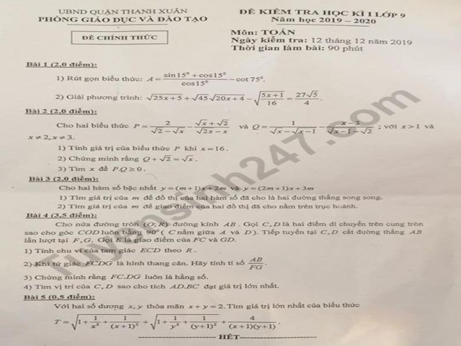 Toàn bộ HS lớp 9 của 1 quận phải thi lại môn Toán vì điểm kém