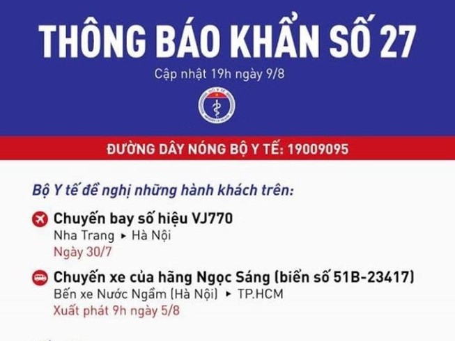 Thông báo khẩn của Bộ Y tế đêm 9-8