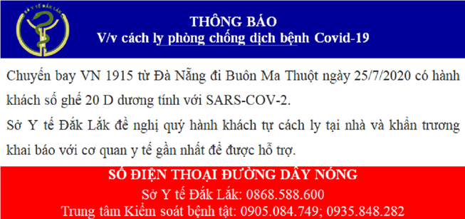 Thông báo khẩn liên quan chuyến bay từ Đà Nẵng về Đắk Lắk