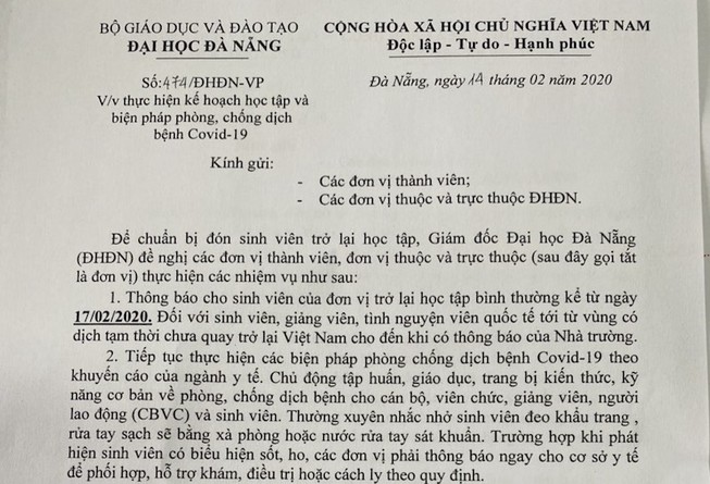 Sinh viên Đà Nẵng sẽ đi học lại từ ngày 17-2