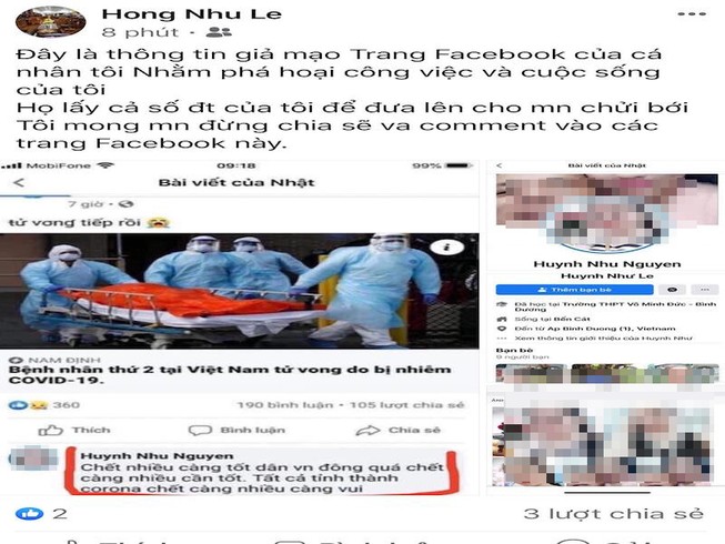 Vợ cũ lấy hình vợ mới lập Facebook viết sai về dịch COVID-19