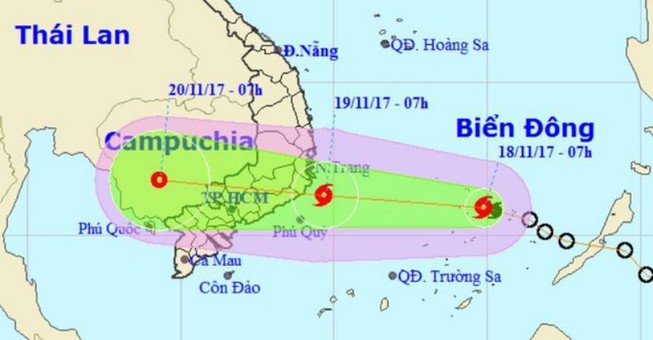 Bão số 14 cách bờ biển Khánh Hòa khoảng 620 km