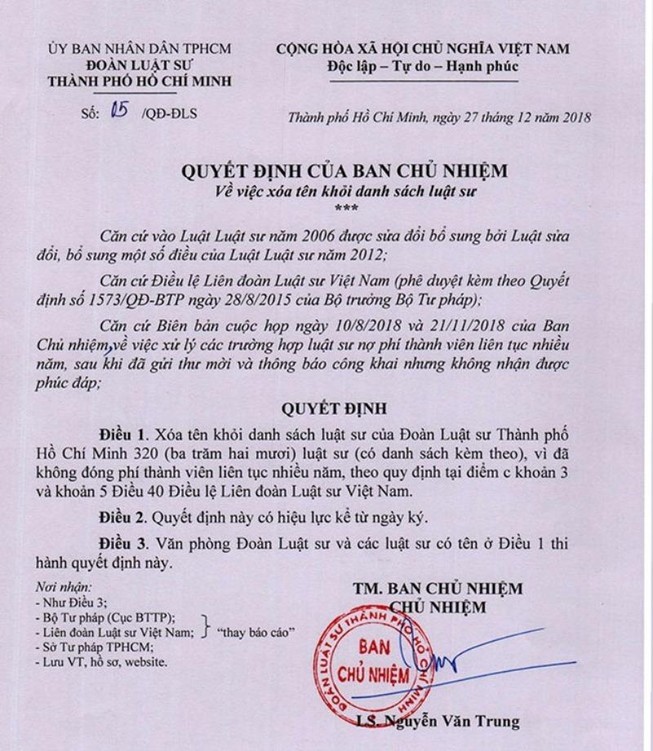 320 luật sư bị xóa tên khỏi danh sách đoàn luật sư TP.HCM