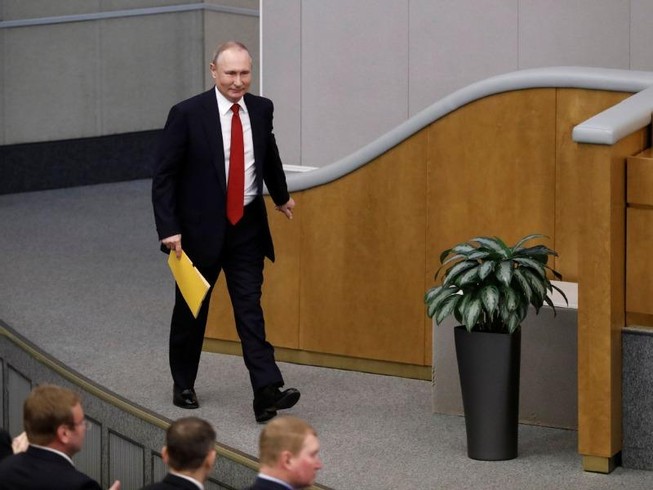 Tổng thống Nga Vladimir Putin tại phiên họp của Duma Quốc gia thảo luận về sửa đổi hiến pháp ngày 10-3.