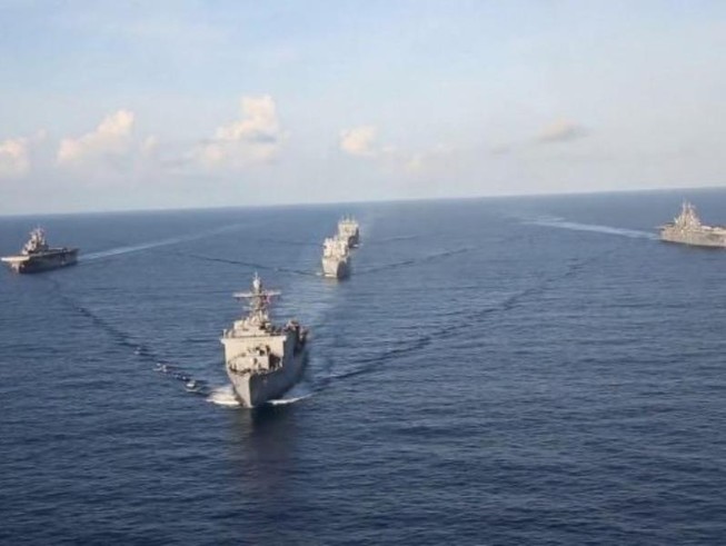 Một nhóm tàu chiến của Hải quân Mỹ ở biển Caribe hồi tháng 9-2017. Ảnh: Iran Front Page