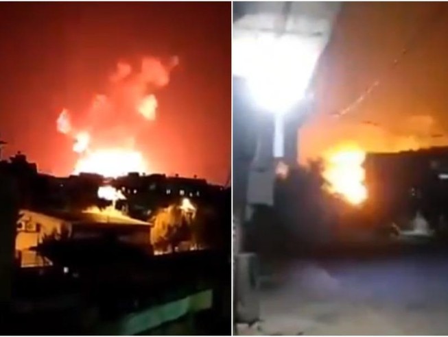 Ảnh cắt từ video cho thấy một cuộc tấn công của Israel nhằm vào căn cứ quân sự Syria ở tỉnh Hama. Ảnh: RT