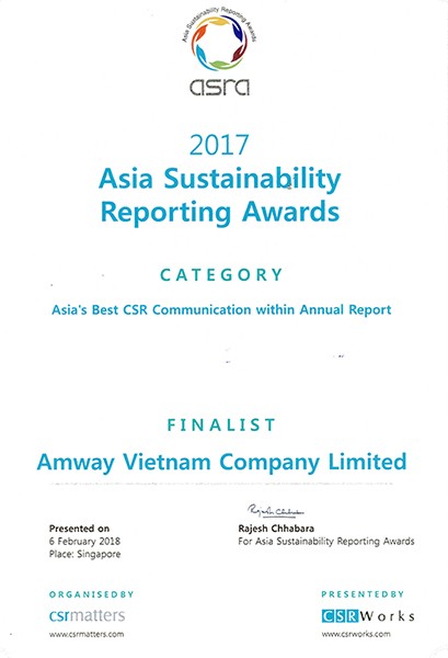 Amway-Top 4 DN phát triển bền vững tốt nhất châu Á 2017