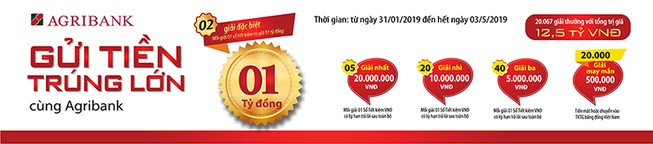 Gửi tiền trúng lớn cùng Agribank: cơ hội trúng giải 1 tỷ đồng