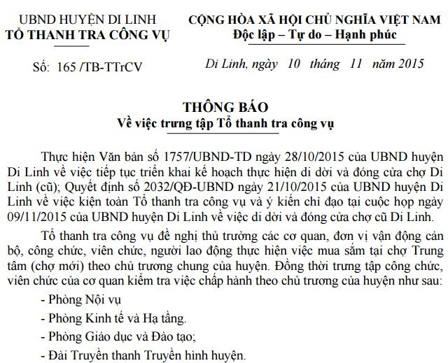 Văn bản lạ: 'Điểm danh' cán bộ, công chức… đi chợ