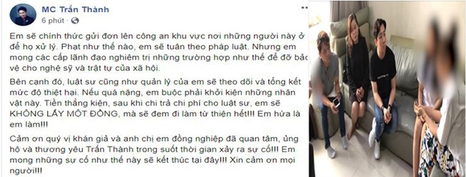 Vụ bay lắc: Trấn Thành sẽ dùng tiền thắng kiện làm từ thiện