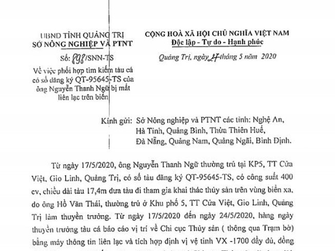 1 tàu cá di chuyển khác thường trước khi mất tích trên biển
