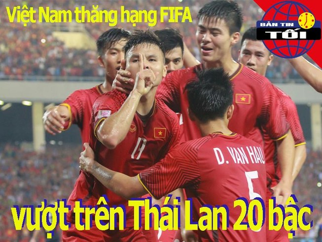 Việt Nam vượt Thái Lan 20 bậc trên bảng xếp hạng FIFA