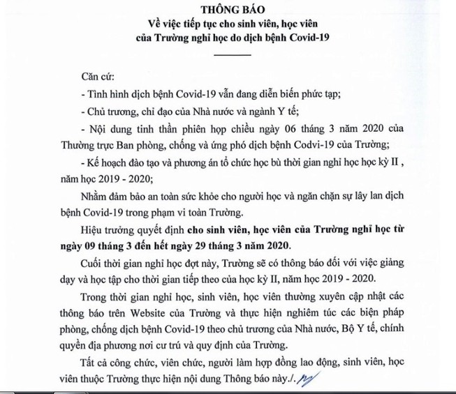 Đã có 17 trường ĐH, Học viện cho sinh viên nghỉ hết tháng 3