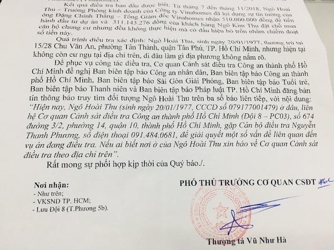 Công an TP.HCM truy tìm cựu trưởng phòng của Vinahomes