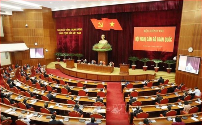 Hội nghị cán bộ toàn quốc do Bộ Chính trị triệu tập, ngày 23-4. Ảnh: TTXVN.