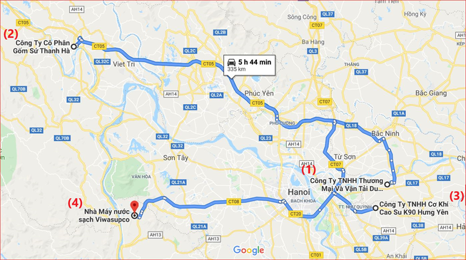 Nhóm tình nghi đổ trộm dầu thải đã chọn cung đường ngoắt ghéo dài hơn bốn lần tuyến đường đi thẳng từ nơi có dầu thải đến nơi xả thải.