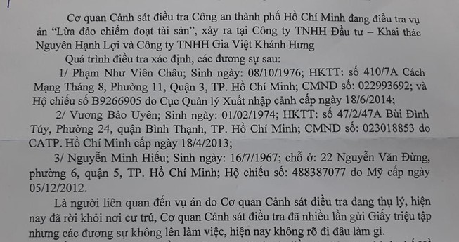 Truy tìm người trong vụ lừa đảo liên quan 2 công ty ở TP.HCM