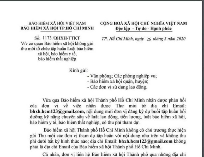 Giả email BHXH TP.HCM tổ chức tập huấn thu phí