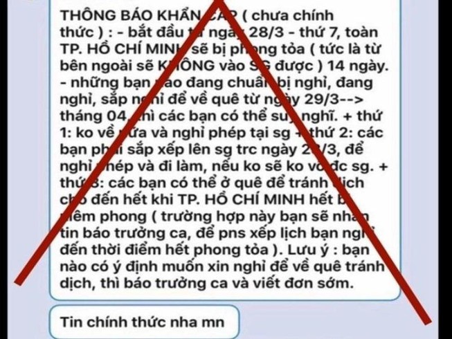 ‘Phong tỏa toàn TP.HCM trong 14 ngày' là hoàn toàn bịa đặt