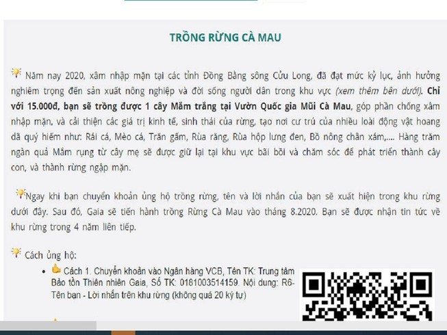 Cà Mau: Làm rõ việc vận động trồng rừng trên 1 trang web