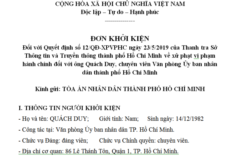 Bị phạt vì đăng Facebook, chuyên viên văn phòng khởi kiện - ảnh 1