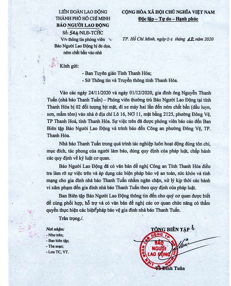 PV báo Người Lao Động ở Thanh Hóa bị khủng bố bằng chất bẩn - ảnh 2