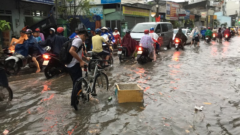 Chùm ảnh đường ngập, học sinh bì bõm về nhà trong mưa - ảnh 4
