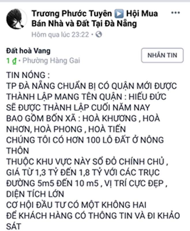 Cò đất tung tin Đà Nẵng thành lập quận mới để thổi giá đất - Ảnh 2.