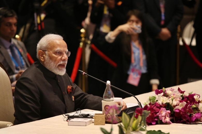 Thủ tướng Ấn Độ Narenda Modi phát biểu tại hội nghị thượng đỉnh ASEAN-Ấn Độ thứ 16 trong khuôn khổ kỳ Hội nghị ASEAN cấp cao lần thứ 35, tại Bangkok (Thái Lan) ngày 3-11. Ảnh: ST